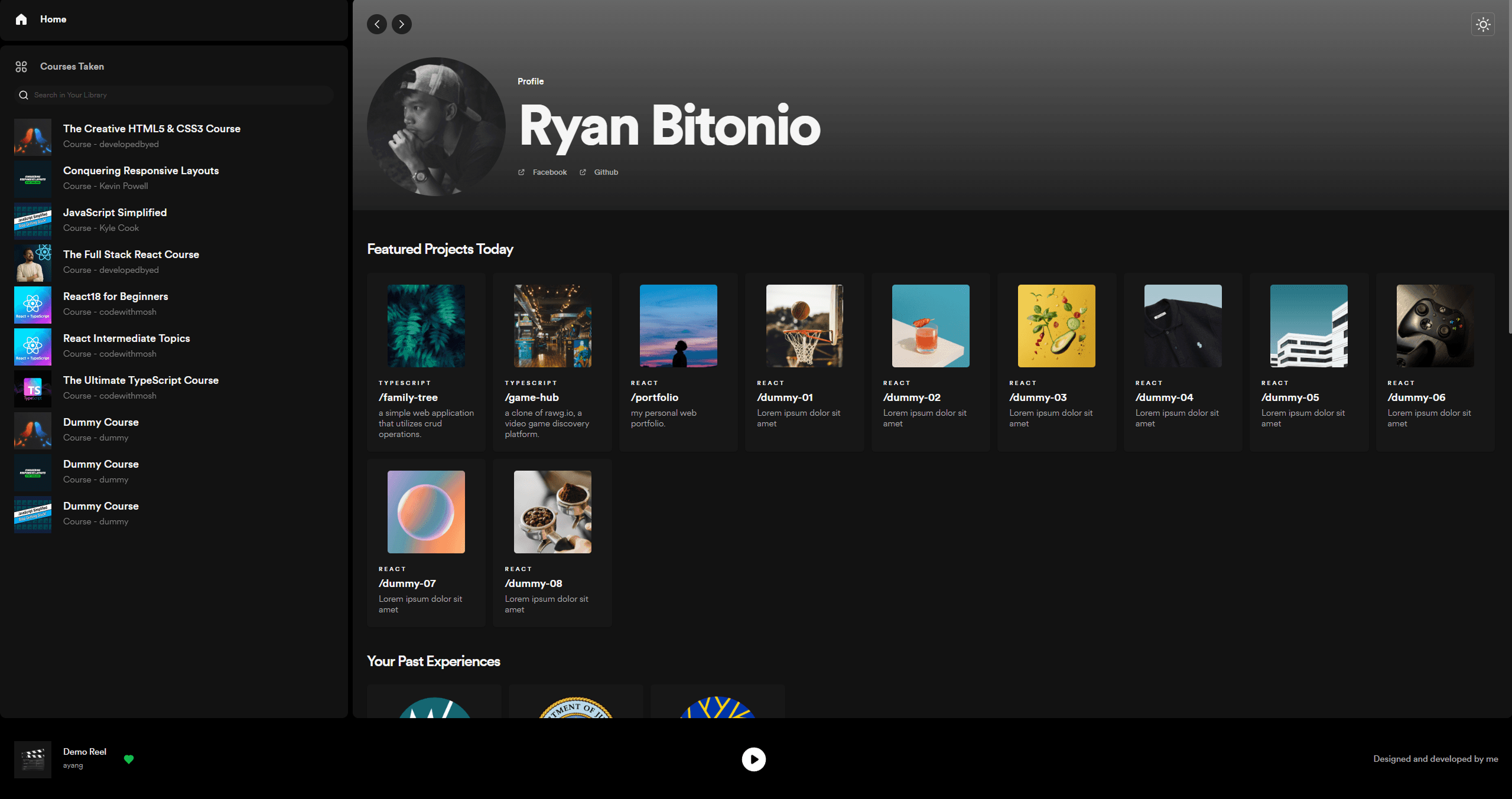 Homepage of portfolio v1