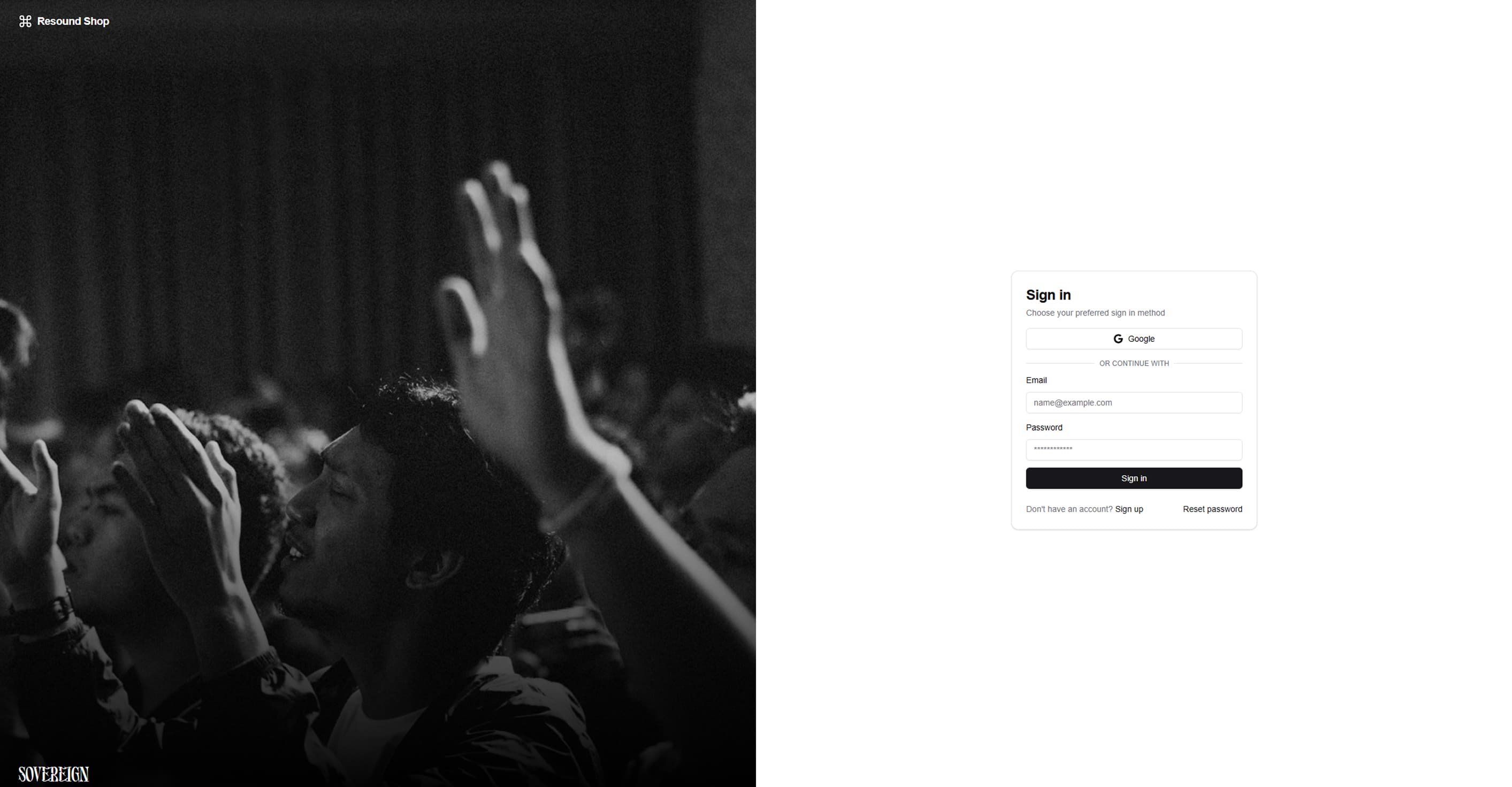 Sign in page of Resound Shop